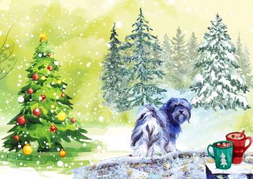 Preview: Weihnachtskarten mit Tibet-Terrier-Motiv (4er-Set)